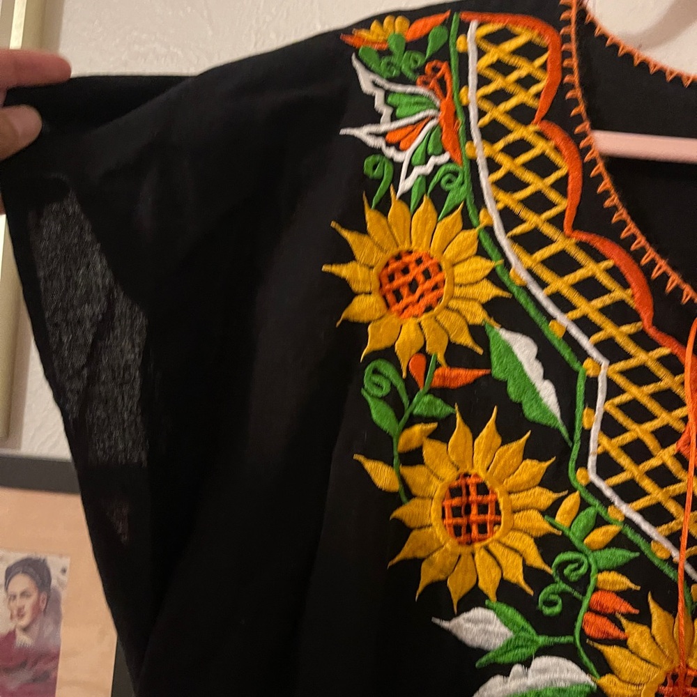 Black Sunflower Embroidered Dress, XL - Picture 5 of 7